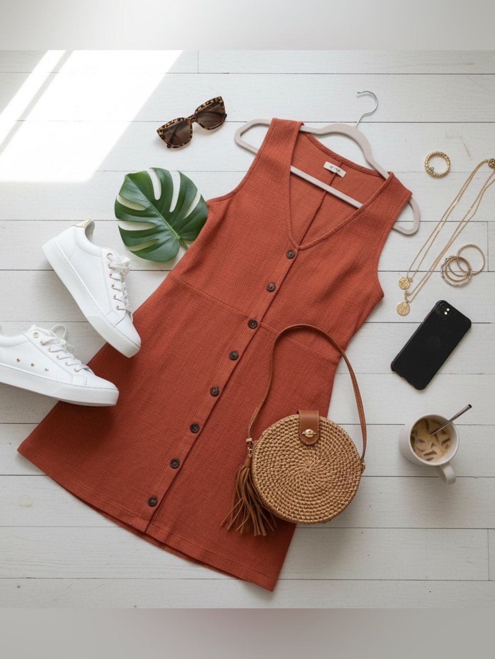 Madewell Terracotta Textured Button Front Midi Dress Minimalist Boho